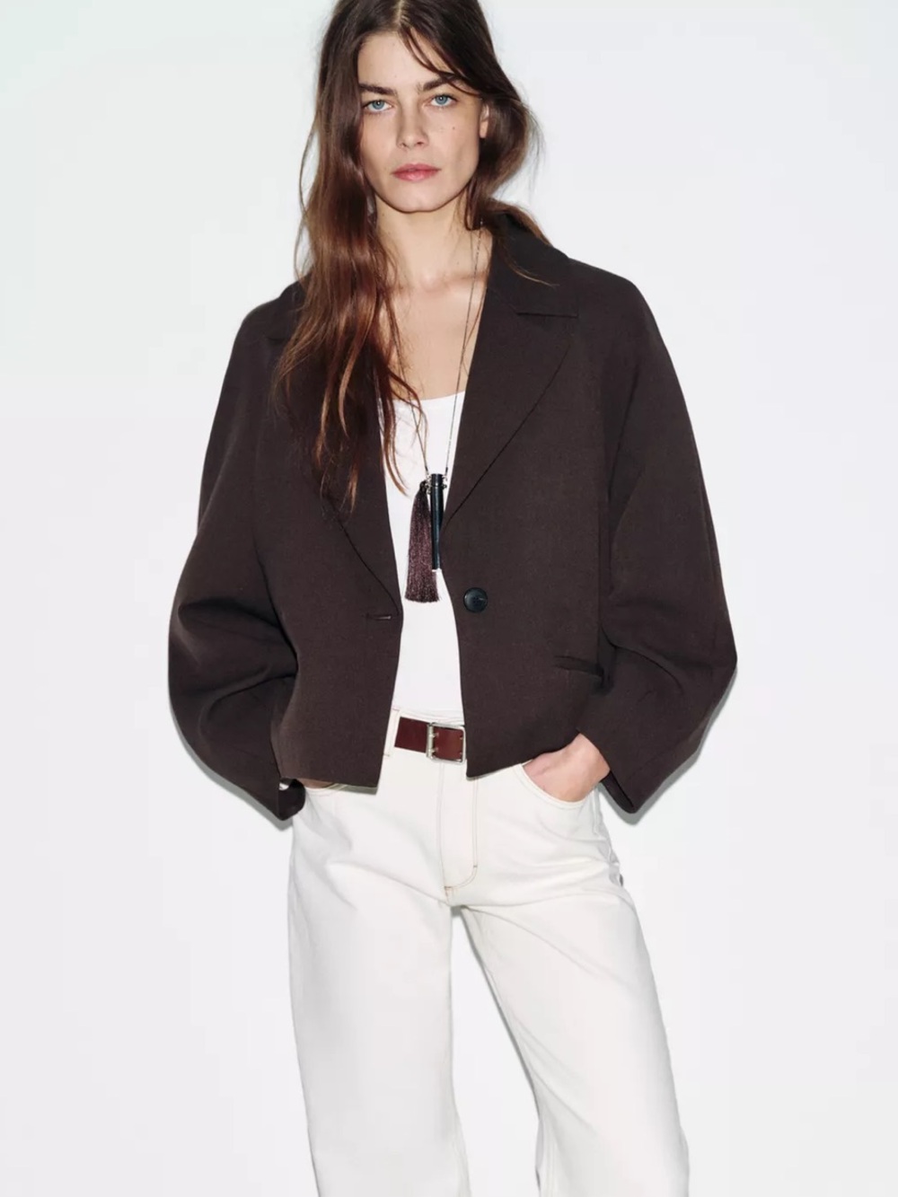 Zara puff sleeve Blazer Jacket Brown Small